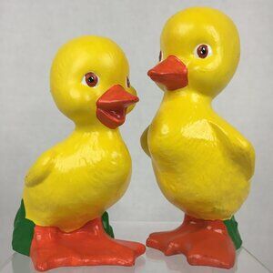 Pair of Yellow Ceramic Ducks Handmade Handpainted Easter Spring Decor Ducklings